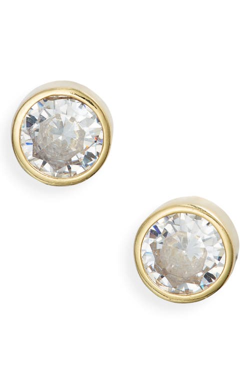 Fancy Bezel Stud Earrings in Gold/White/round Cut