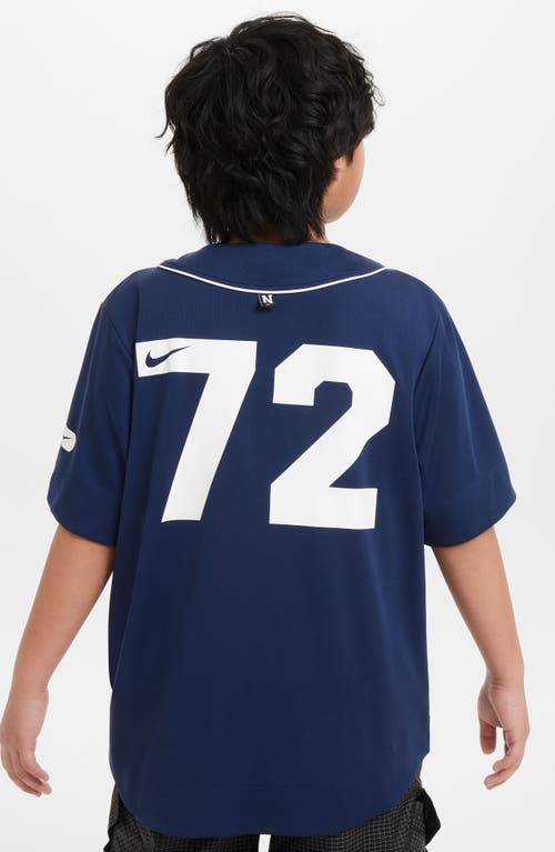 Shop Nike Kids' Athletics Dri-fit Baseball Jersey In Midnight Navy/white