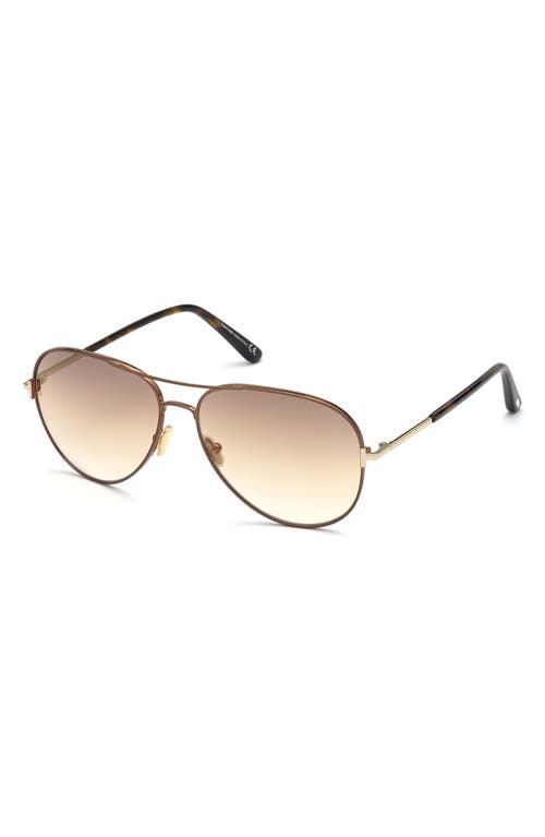 Shop Tom Ford 59mm Pilot Sunglasses In Shiny Dark Brown/brown
