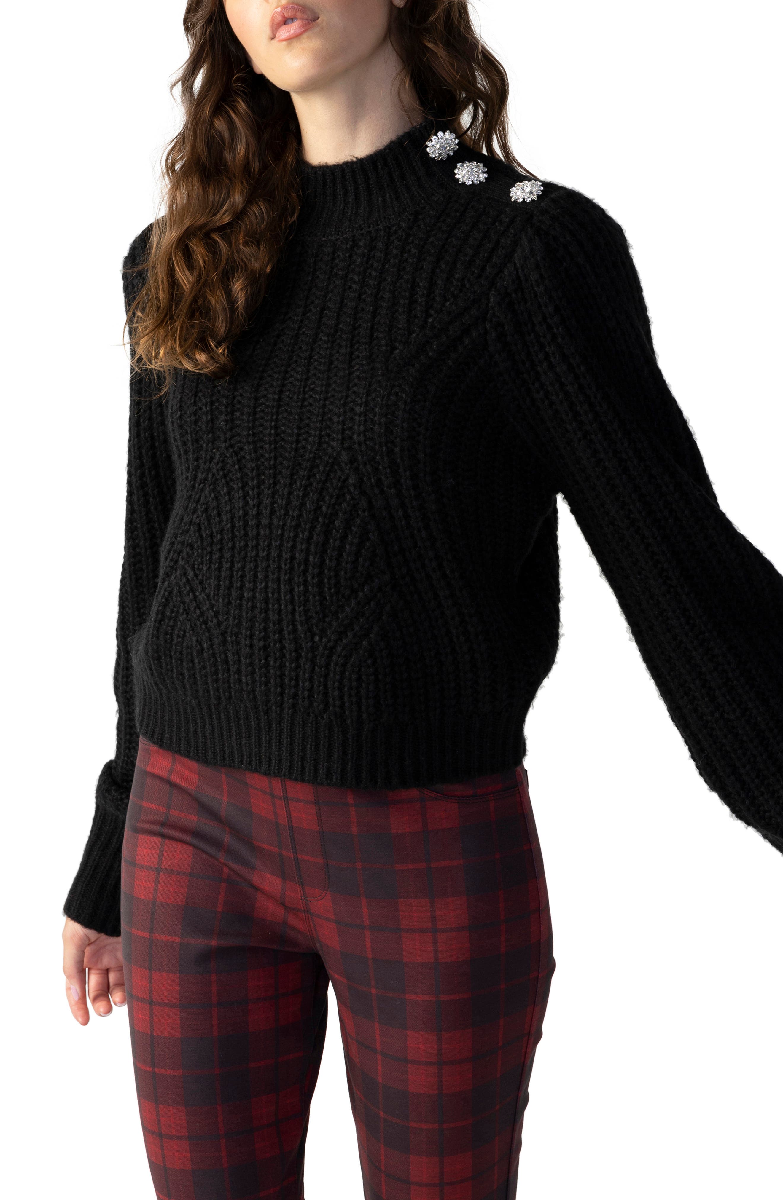 Sanctuary Embellished Mock Neck Sweater 