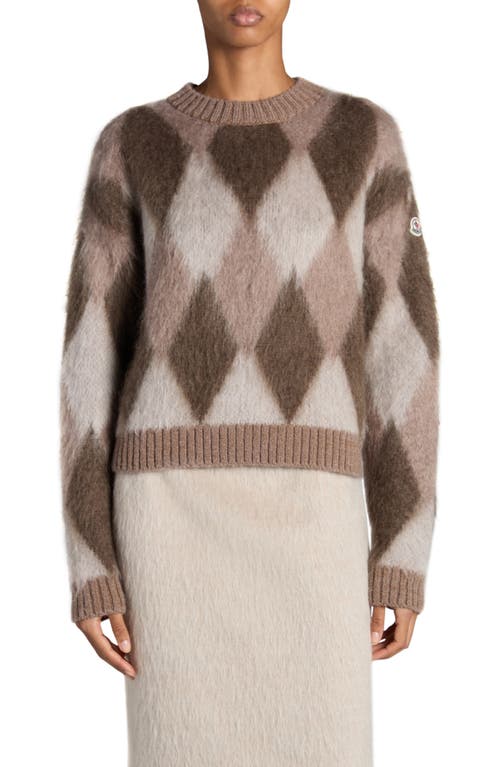 Moncler Argyle Mohair Blend Sweater In Brown/white