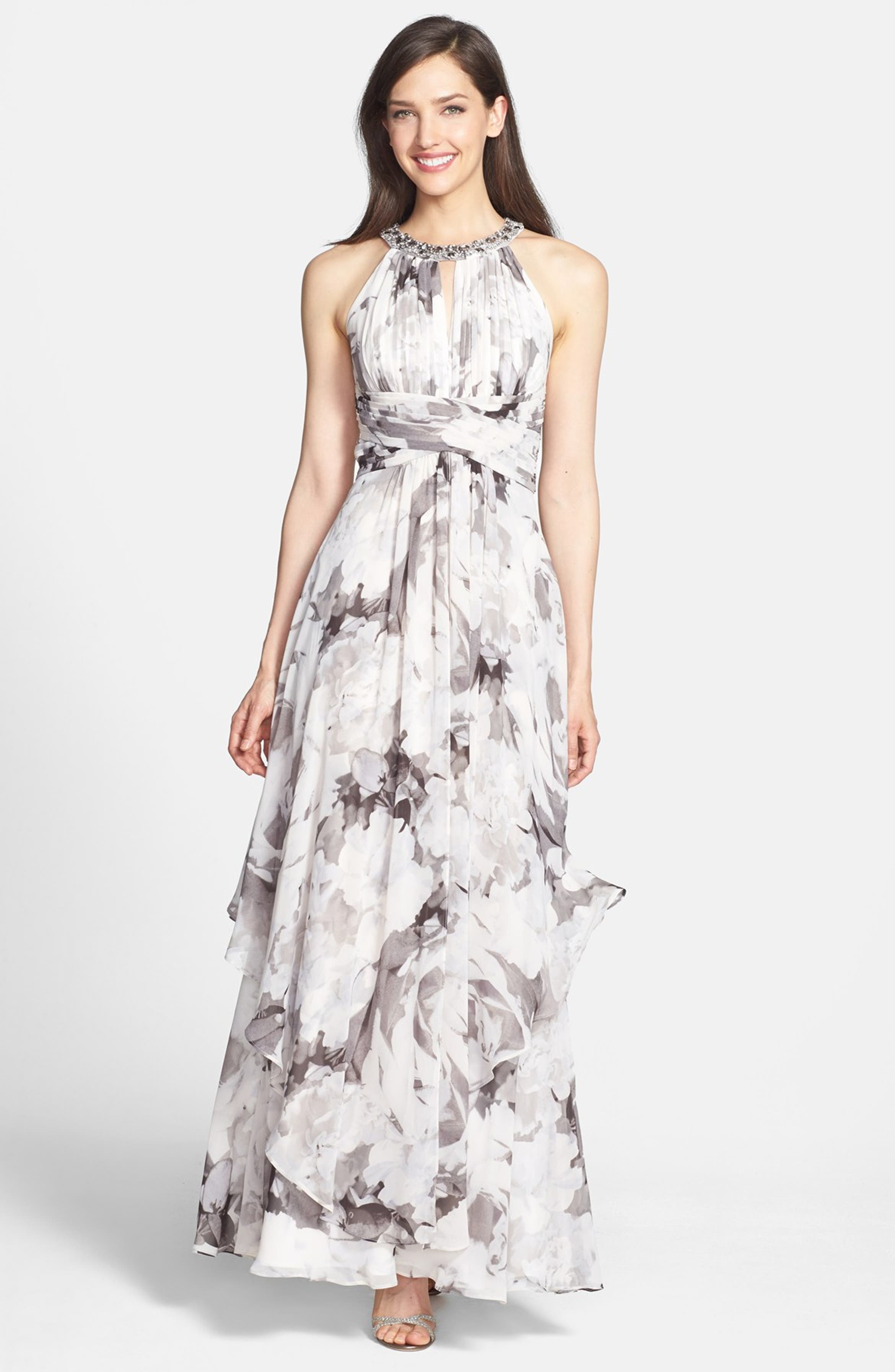 Eliza J Embellished Print Chiffon Maxi Dress | Nordstrom