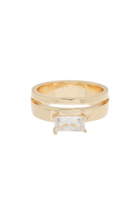 14K Gold Plated Baguette Cubic Zirconia Ring