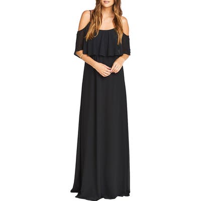 Show Me Your Mumu Caitlin Cold Shoulder Chiffon Gown, Black