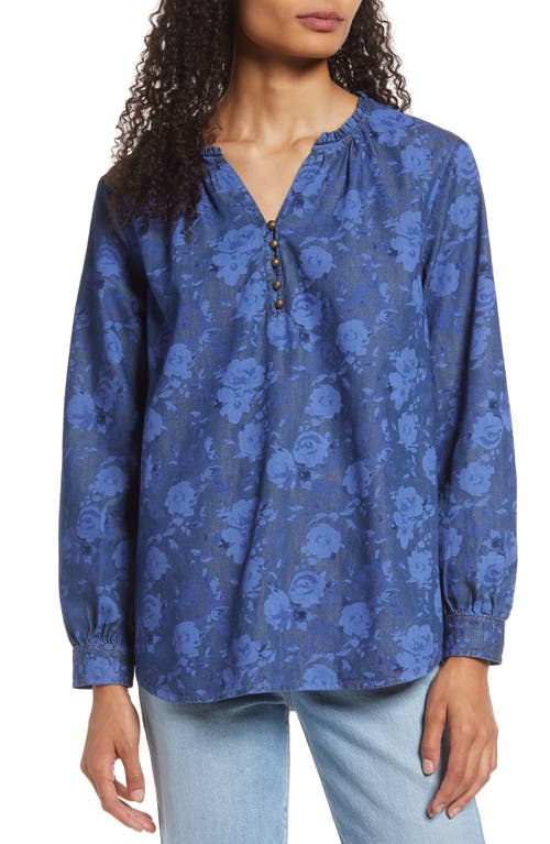 beachlunchlounge Lyzza Floral Long Sleeve Top in Blue Peony