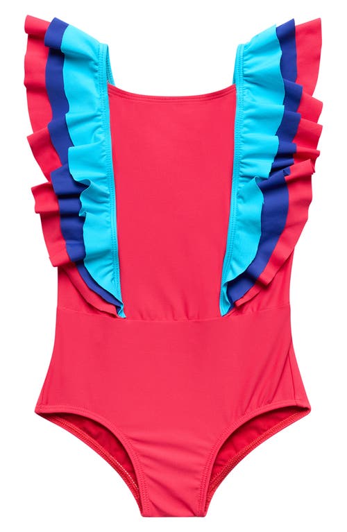 Beach Lingo Kids' Sunsets Ruffle One-piece Swimsuit In Hibiscus