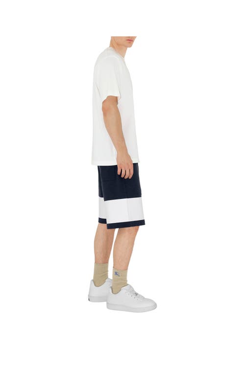 Shop Burberry Ekd Stripe Cotton Shorts In Storm