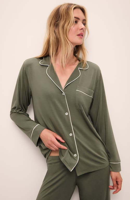 Shop Eberjey Gisele Jersey Knit Pajamas In Moss/ivory