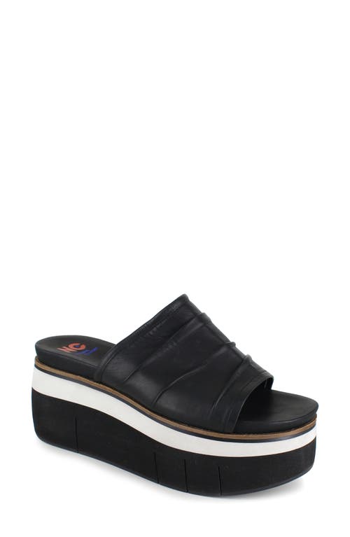 National Comfort Scrunched Platform Slide Sandal in Black Leather