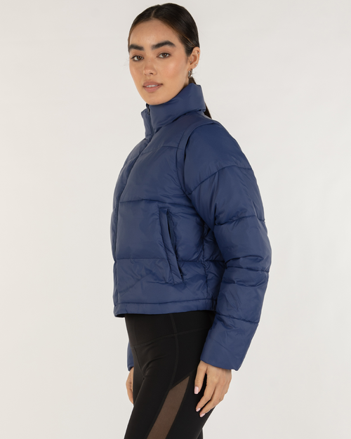 Rebody Active On The Go Puffer Convertible Jacket Vest In Electric Blue