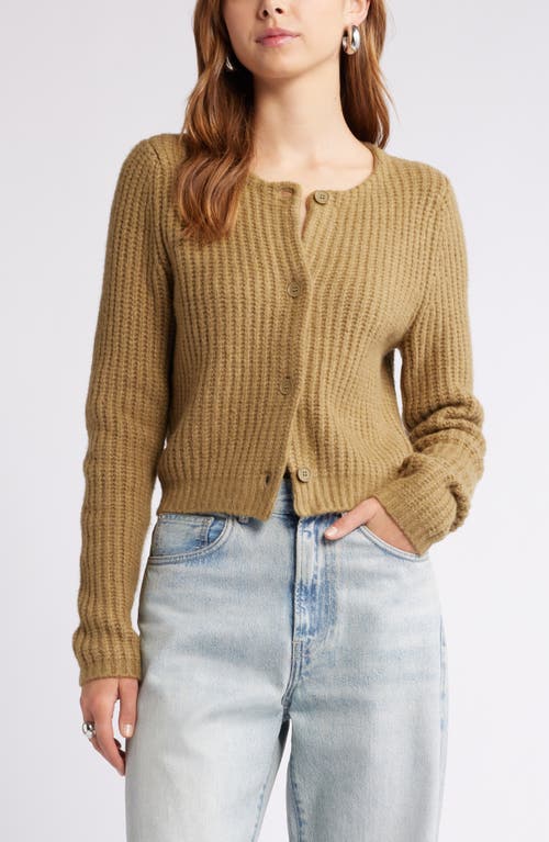 Open Edit Cropped Fisherman Cardigan In Olive Brine