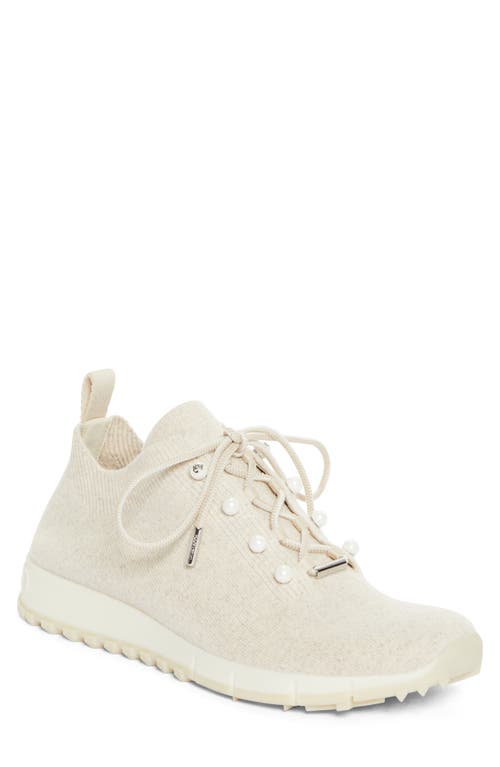 Shop Jimmy Choo Veles Imitation Pearl Knit Sneaker In Bamboo Mix
