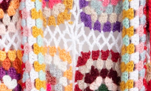 Saachi Hooded Square Crochet Ruana In White Combo