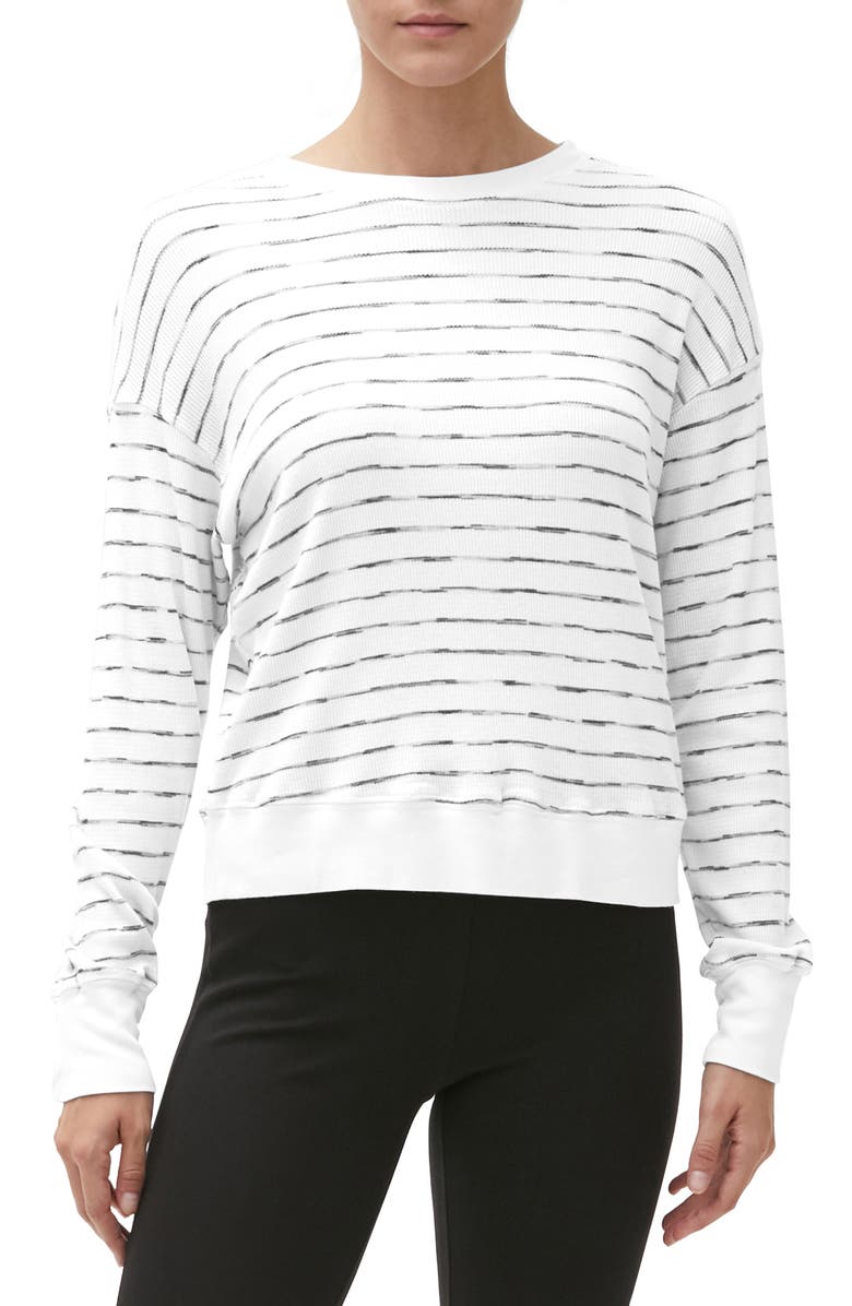 MICHAEL STARS Gigi Stripe Thermal Crewneck, Main, color, White