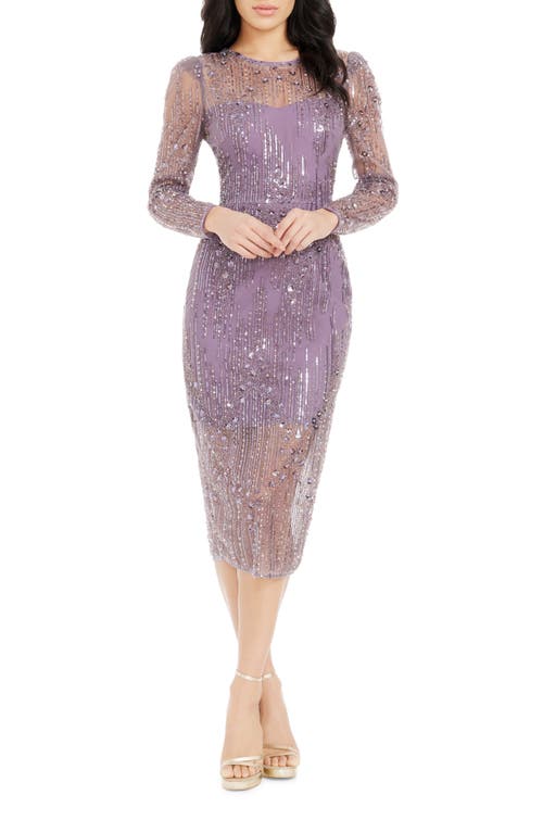 DRESS THE POPULATION DRESS THE POPULATION SOPHIA BEAD & SEQUIN LONG SLEEVE COCKTAIL MIDI DRESS