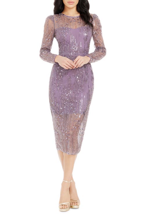 Shop Dress The Population Sophia Bead & Sequin Long Sleeve Cocktail Midi Dress In Dusty Lavender Multi