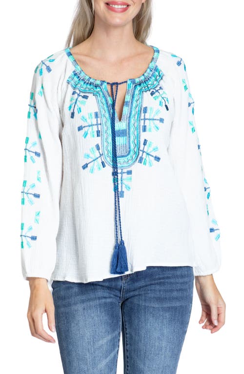 APNY Embroidered Cotton Gauze Peasant Top White Multi at Nordstrom,