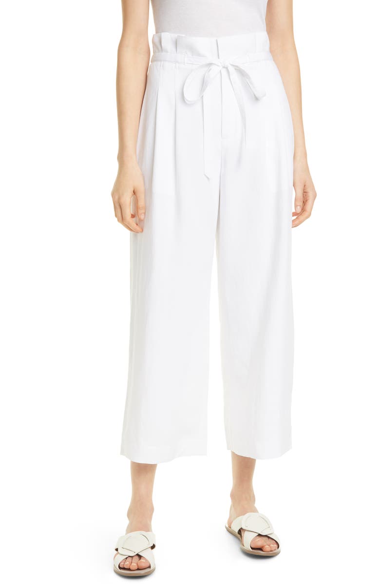 CLUB MONACO Paperbag Waist Wide Leg Crop Pants, Main, color, WHITE