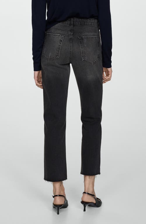 Shop Mango Raw Hem Straight Leg Jeans In Black Denim