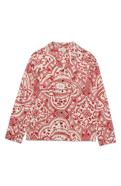 Print Button-Up Shirt in Brick
