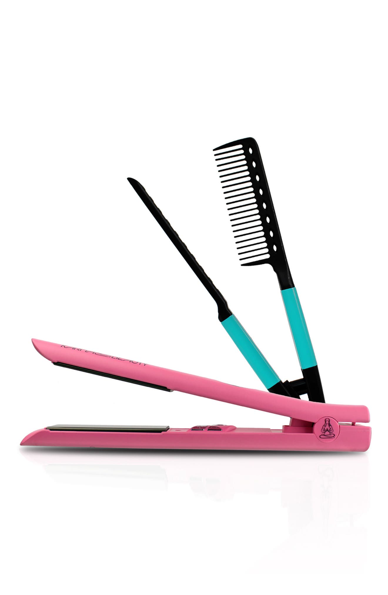 Karma Beauty Zen Titanium Lcd Display Pink Flat Iron & V-shaped Method Comb Set