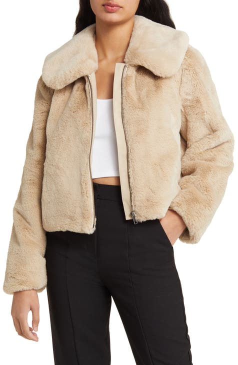 ASOS DESIGN crop collared faux fur jacket in brown