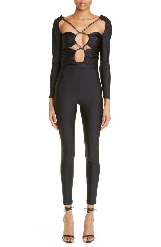 Dundas Holly Shiny Jersey Chain Jumpsuit In Black | ModeSens