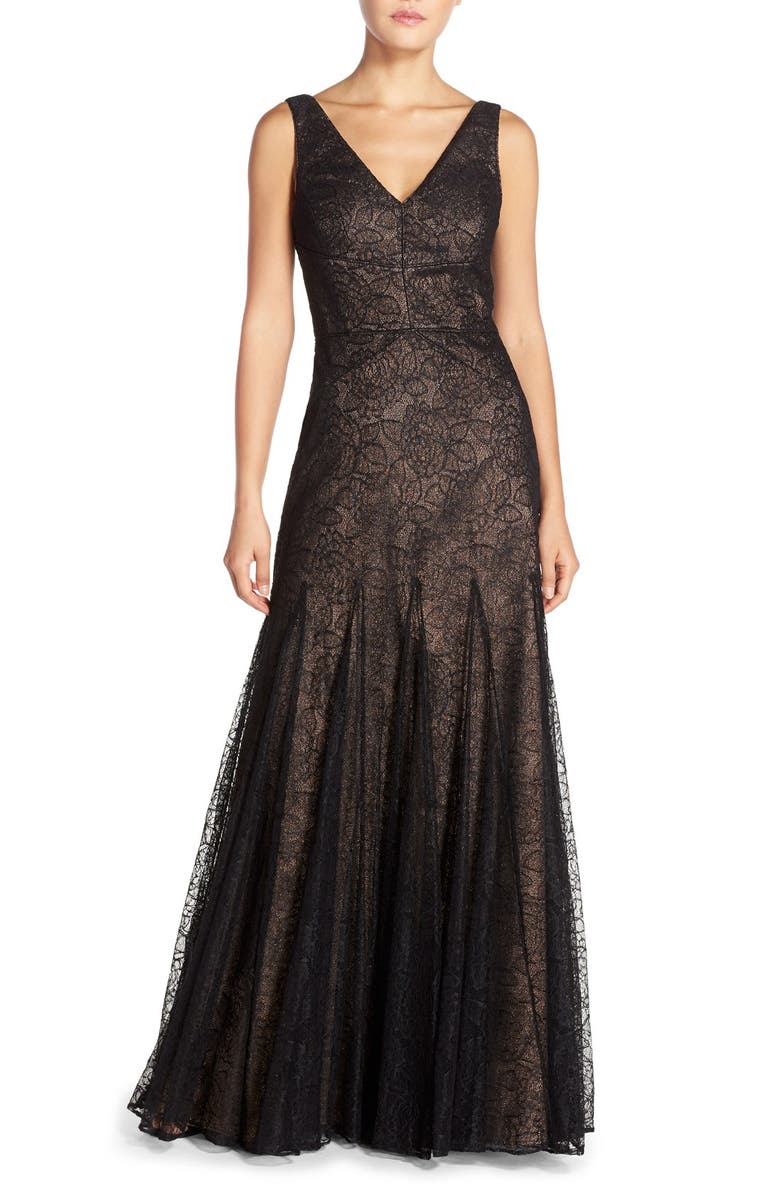 Vera Wang Metallic Lace Fit & Flare Gown | Nordstrom