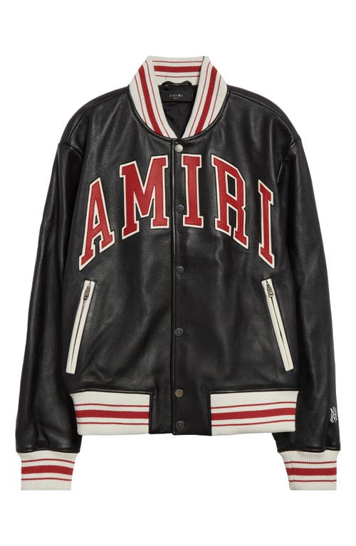 Shop Amiri Varsity Logo Leather Bomber Jacket In Black