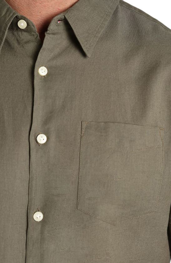 Jachs Solid Short Sleeve Cotton & Linen Button-up Shirt In Army