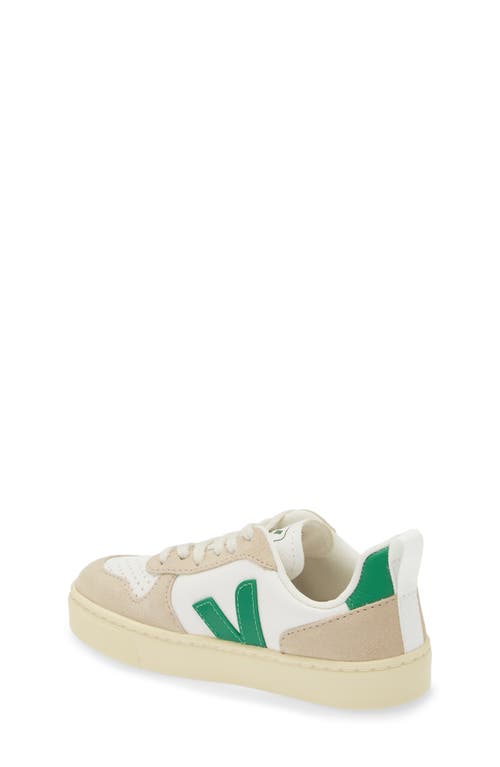 Veja Kids' Small V-10 L Chromefree™ Sneaker In Extra-white/ Emeraude/ Almond