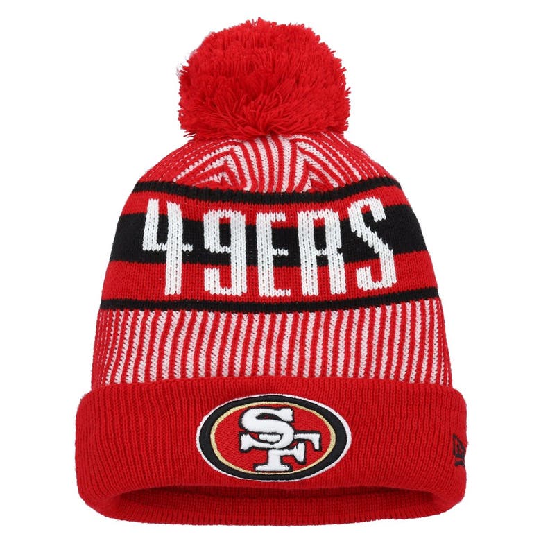 New Era Kids' Youth  Scarlet San Francisco 49ers Striped  Cuffed Knit Hat With Pom In Red