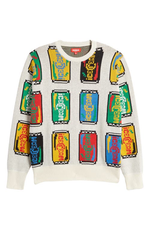 Icecream Lemon Lime Jacquard Cotton Crewneck Sweater In Whisper White