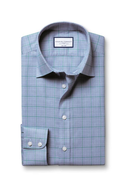 Charles Tyrwhitt Prince Of Wales Check Non-iron Twill Slim Fit Shirt Single Cuff In Indigo Blue