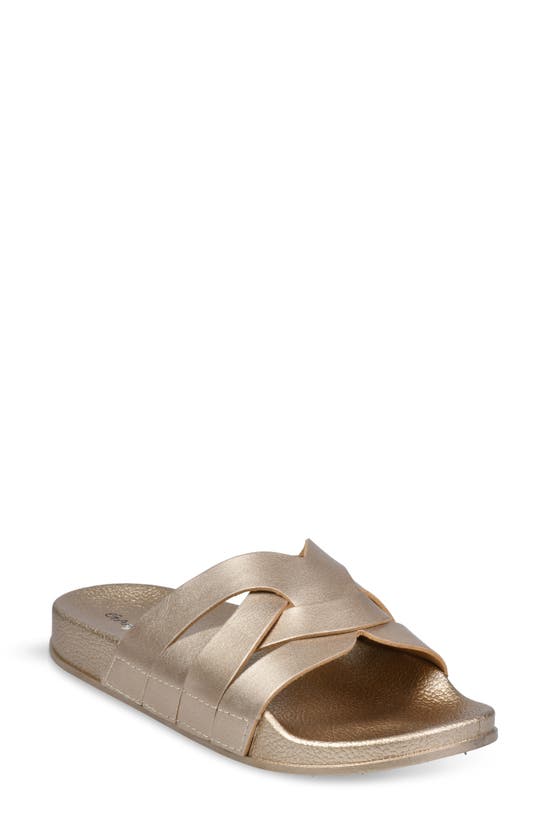 Gaahuu Crisscross Strap Slide Sandal In Gold