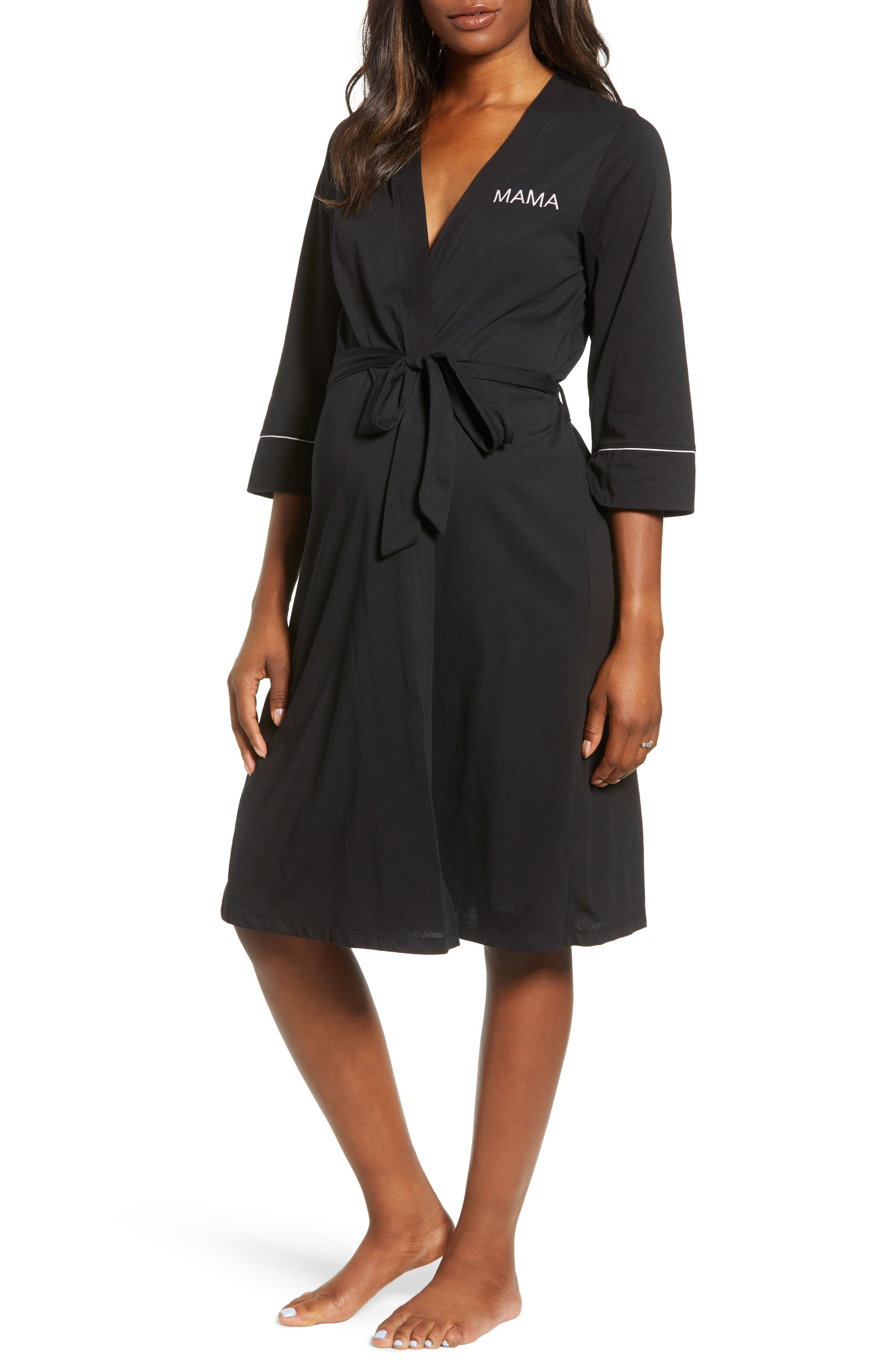 Belabumbum Womens Maternity Starlit Tie Front Long Sleeve and Nursing Robe