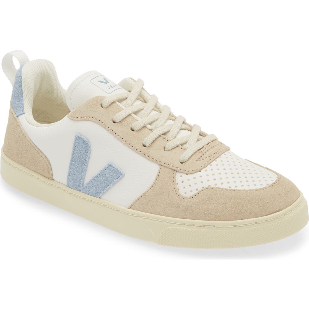 Veja V-10 Lace-up Sneakers In Extra-white/ Steel/ Almond