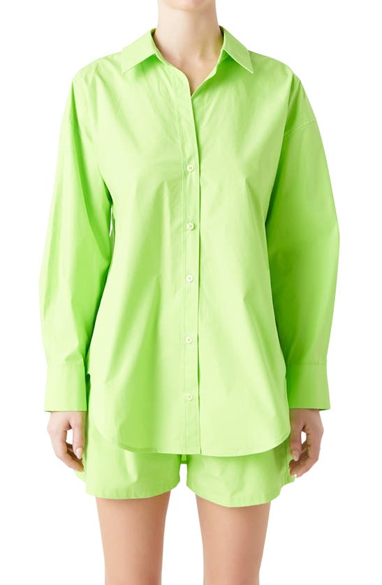Shop Grey Lab Oversize Cotton Button-up Shirt In Lime