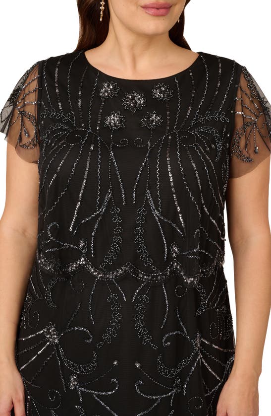 Shop Adrianna Papell Beaded Tulle Cocktail Dress In Black/ Gunmetal