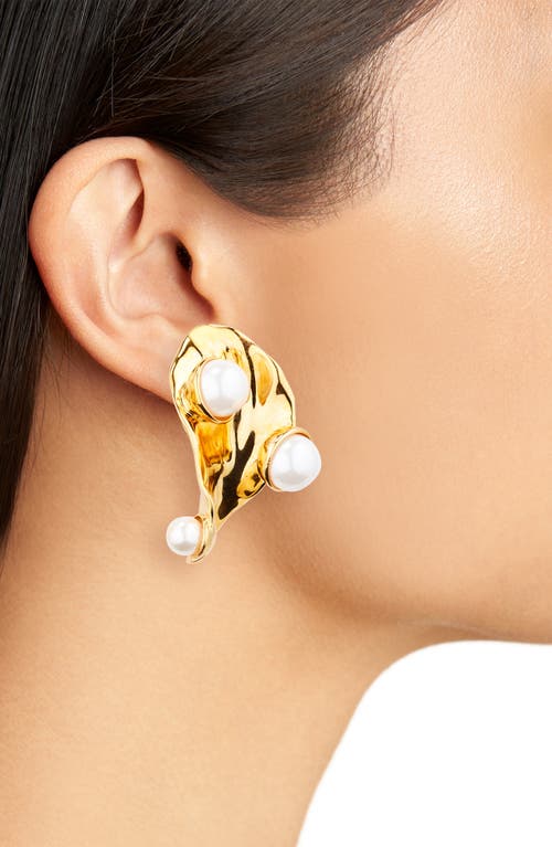 Shop Oscar De La Renta Imitation Pearl Abstract Leaf Clip-on Earrings In Gold