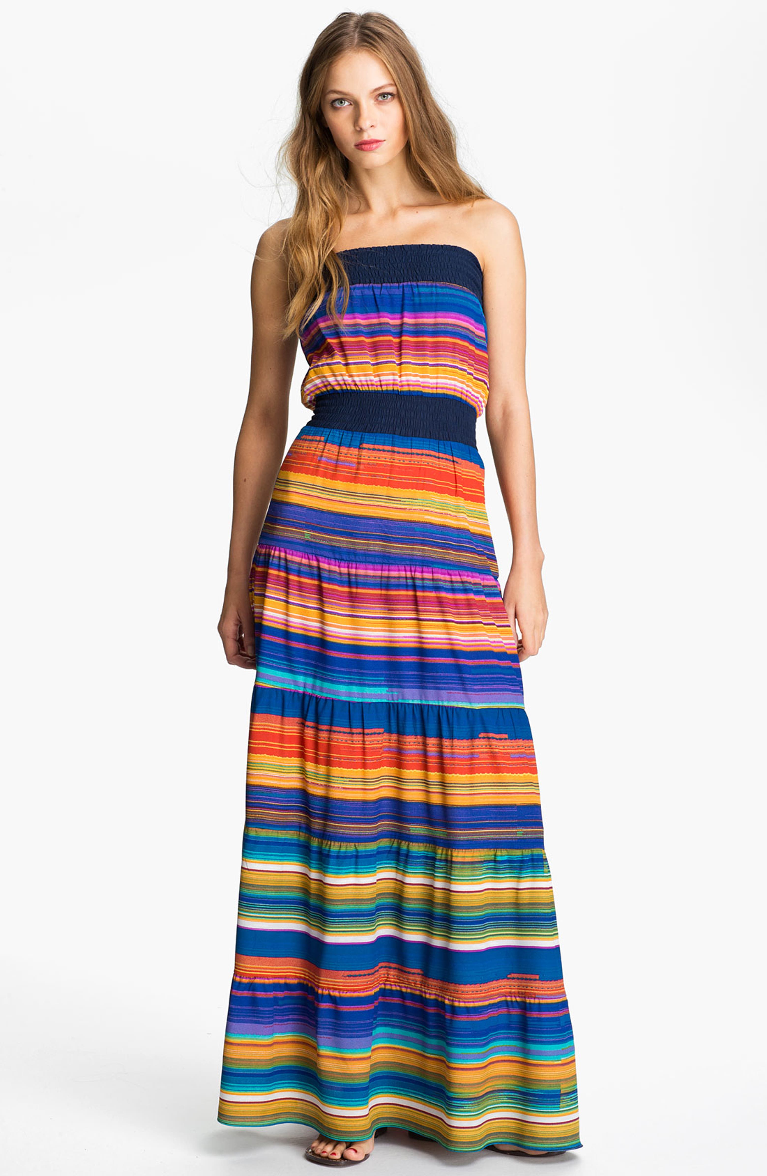 Tbags Los Angeles Multi Stripe Smocked Prairie Maxi Dress | Nordstrom