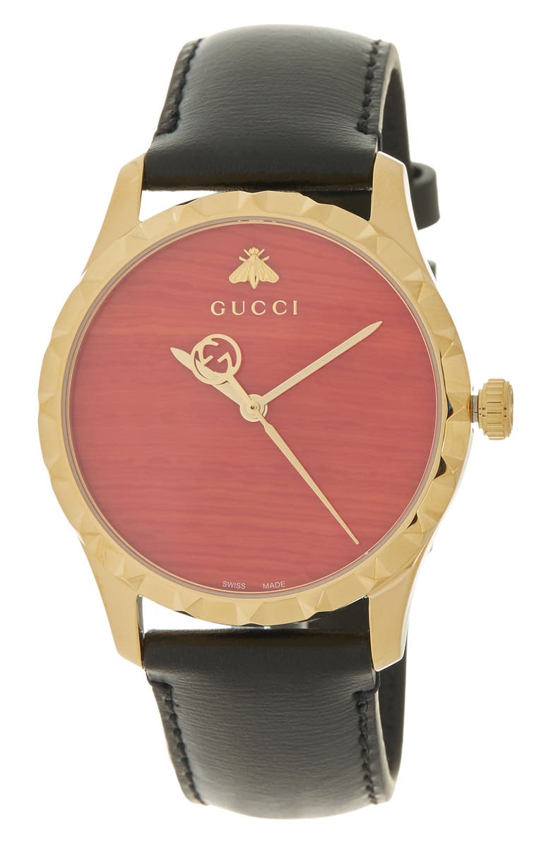 Men's Gucci G-Timeless Red Dial Leather Strap Watch, 38mm | Nordstromrack