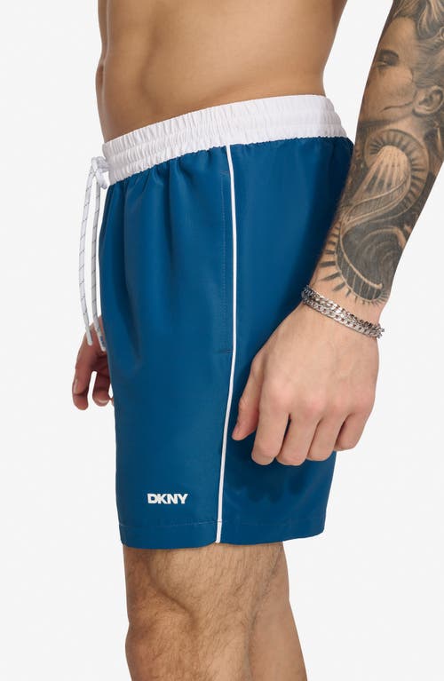 Dkny Two-tone Swim Trunks In Poseidon