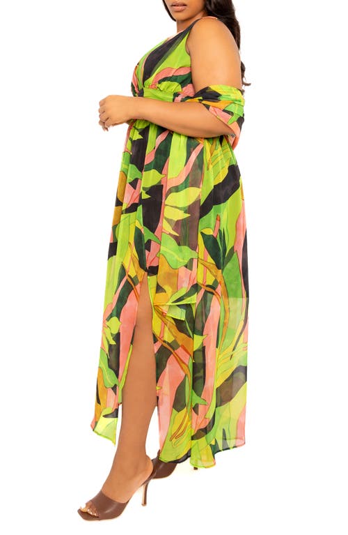 Buxom Couture Abstract Print Maxi Dress In Green Multi