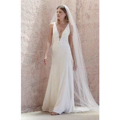Watters Lynda Floral Applique Trumpet Wedding Dress, Size IN STORE ONLY - Ivory