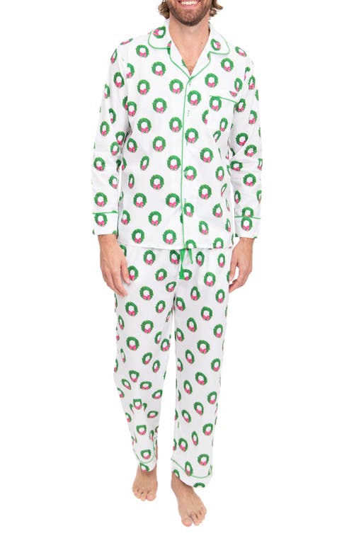 Sant and Abel Wreath Print Woven Cotton Pajamas in Green