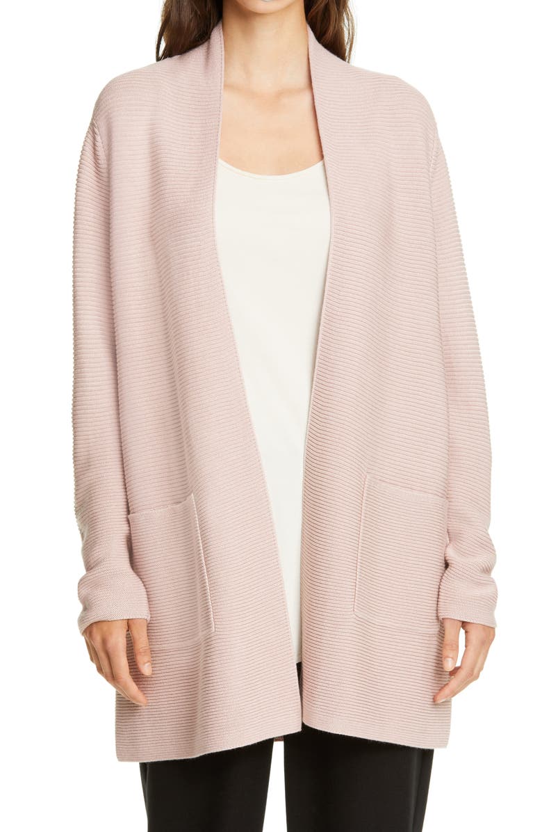 Eileen Fisher Rib Silk & Cashmere Cardigan, Main, color, 