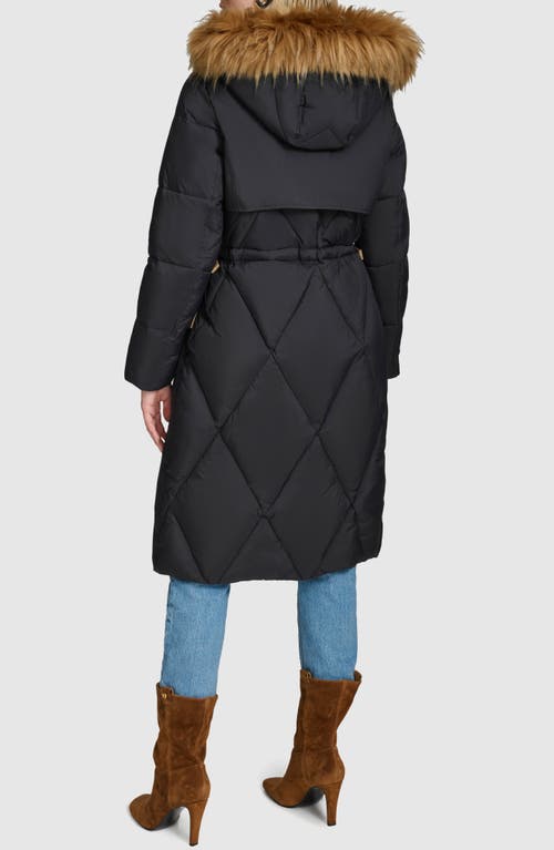Andrew Marc Lennox Hooded Puffer Coat With Faux Fur Trim In Black