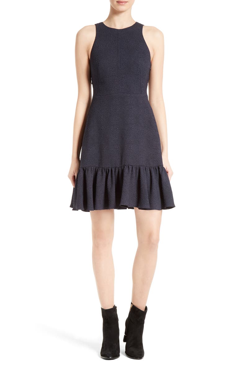 Rebecca Taylor Textured Stretch Woven Ruffle Dress | Nordstrom