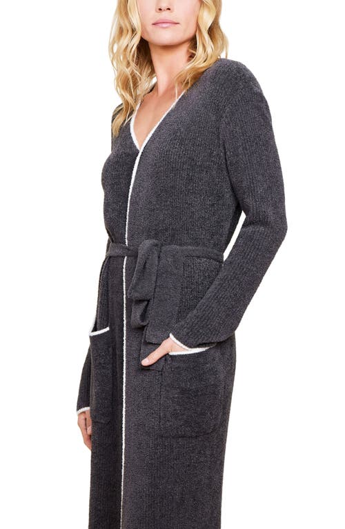 Shop Barefoot Dreams Cozychic™ Lite® Contrast Stripe Ribbed Robe In Carbon/pearl